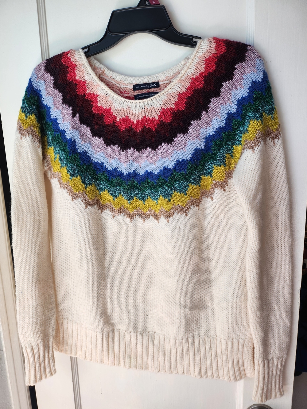 American Eagle Outfitters Cream Sweater with Multicolor Fair Isle Yoke